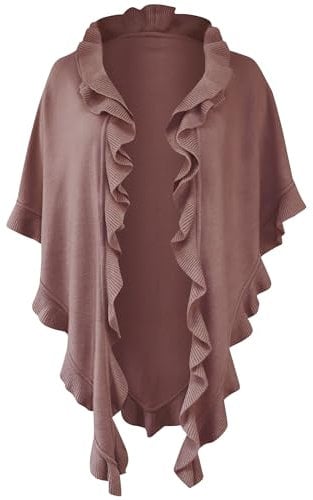 Poncho Cape Trachtentuch Umhang Stola Schultertuch Trachten-Tuch Damen Strickponcho Tracht Strick Trachtenponcho gestrickt Überwurf Volants Rüschen Schal Cashmink, Farbe:rosa
