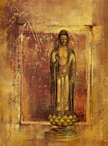 empireposter Ying-Wu, Wei - Contemplation I - Kunstdruck Artprint Gemälde Buddha - Grösse 60x80 cm + 2 St Posterleisten Kunststoff 62 cm schwarz