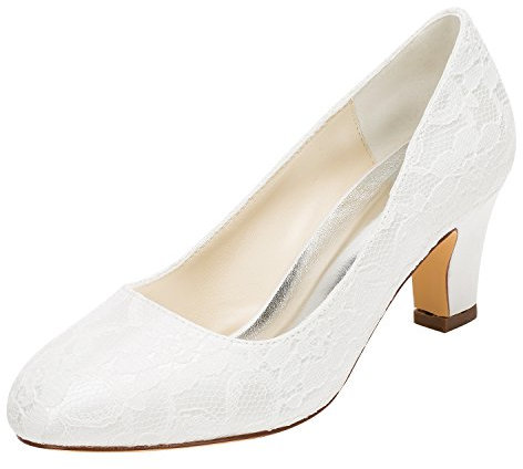 Emily Bridal Brautschuhe Damen Seide wie Satin Stöckel Absatz geschlossene Zehe Pumps, 38 EU, Ivory