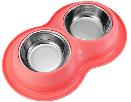 POPETPOP Comedero Doble Anti-Hormiga de Acero Inoxidable para Recipiente Alimentos y Agua de Mascotas Perros y Gatos (Color Aleatorio)