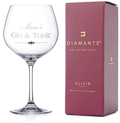 DIAMANTE Mum's Gin and Tonic copa Glass with Swarovski Crystals in Gift Box