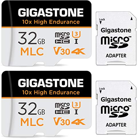 [10x High Endurance] GIGASTONE MLC 32GB 2er-Pack Industrial MicroSDXC Karte mit Adapter,95/60 MB/s 4K Videoaufnahme für Security Cam,Dash Cam,U3 V30 C10 [5-Jahre kostenlose Datenwiederherstellung]