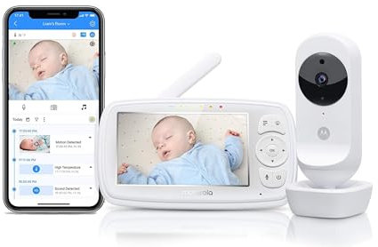 Motorola Nursery VM44 Connect - Wi-Fi Babyphone mit Kamera – 4,3 Zoll Video Baby Monitor Display – Motorola Nursery App - Nachtsicht, Wiegenlieder, Microfon, Raumtemperaturüberwachung - Weiß