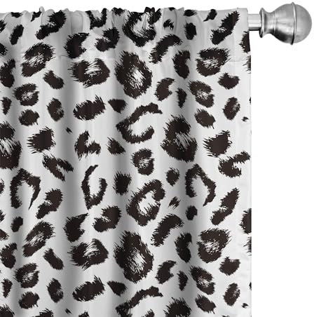 ABAKUHAUS Leopard Vorhänge, Gardinen, Monochrome Sketchy Drucken, Fensterbehandlungen für Wohnzimmer Schlafzimmer Dekor, 2 Stück 75 cm b x 175 cm h, Charcoal Grau und Weiß