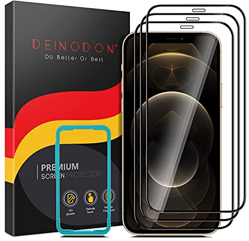 DEINODON Premium für Panzerglas für iPhone 12 Pro Max [Full Screen], Auto-Installation Ohne Blasen, Ultra Hart 9H+ Unzerbrechlich Schutzglas Kratzfest Hüllenfreundlich Keine Fingerabdrücke, 2 Stück
