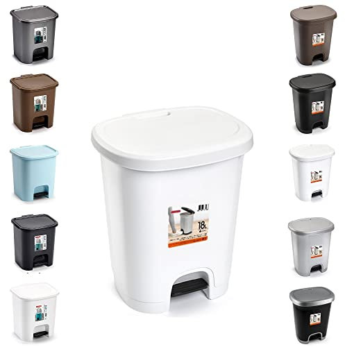 plastific Foot Pedal Bin Dustbin Rubbish Paper Waste Kitchen Office Plastic Bins Plastic Bathroom Bin (White, 18L)