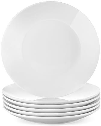 LOVECASA Serie Sweet Juego de 6 Platos Llanos, Vajilla de Porcelana, 26.5cm Platos Redondos, Se Puede Usar en Lavavajillas, Blanco