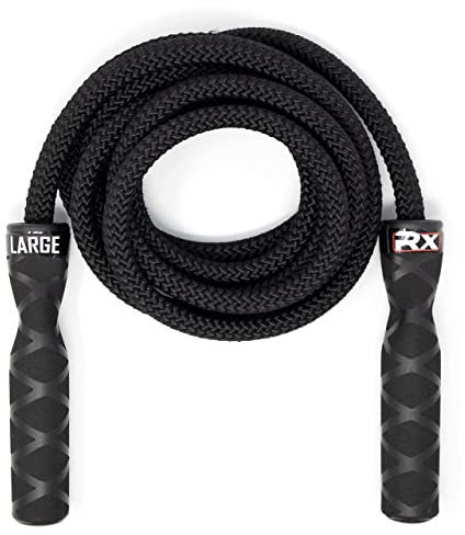Rx Smart Gear Springseil mit rutschfesten, ergonomischen Griffen – beschwertes Polypropylen-Seil für Fitness und Bewegung, Cardio-Workout, Speed-Springseil für Damen und Herren, WOD (schwarz, mittel)