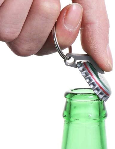 AUTOZOCO Llavero abrebotellas con anilla, Llavero abre cerveza, Mini abridor de botellas, Abridor de chapas de botella, Acero inoxidable, Color Plateado