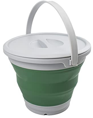 SAMMART 5,5 l zusammenklappbarer Kunststoffeimer mit Deckel – Faltbare runde Wanne mit Deckel – tragbarer Wassereimer – platzsparende Wasserflasche für den Außenbereich. (Grau/Tiefseegrün, 1