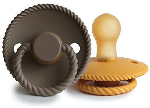 FRIGG Rope Schnuller 2 Packung | Latex Schnuller | BPA-Frei | Hergestellt in Dänemark | Symmetrischer Sauger in Kirschform (Honey Gold/Portobello, Größe 1 (0-6 Monate))