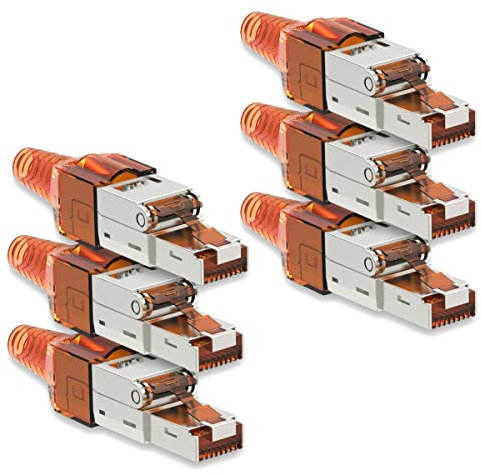 NAUC Netzwerkstecker Cat 7 CAT7 werkzeuglos RJ45 LAN Kabel Stecker ohne Werkzeug werkzeugfrei kompatibel mit CAT6 CAT6a CAT5 Verlegekabel Patchkabel Netzwerkkabel 6 Stück
