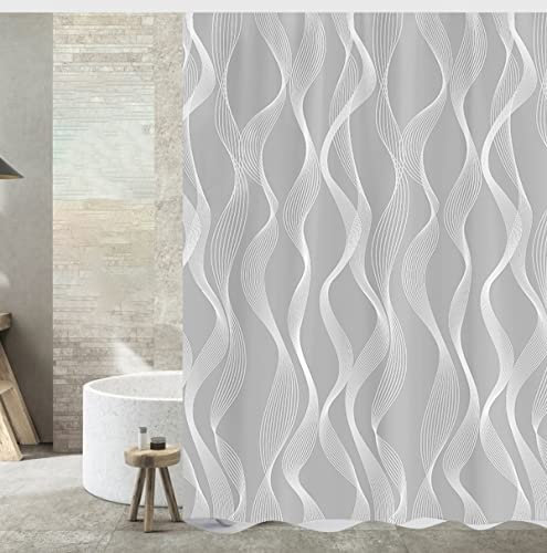 Tennove Shower Curtain 200 x 200cm Mildew Resistant Geometric Thick Polyester Fabric Bathroom Shower Curtain Waterproof Washable Bath Curtain with Hooks, Weighted Hem