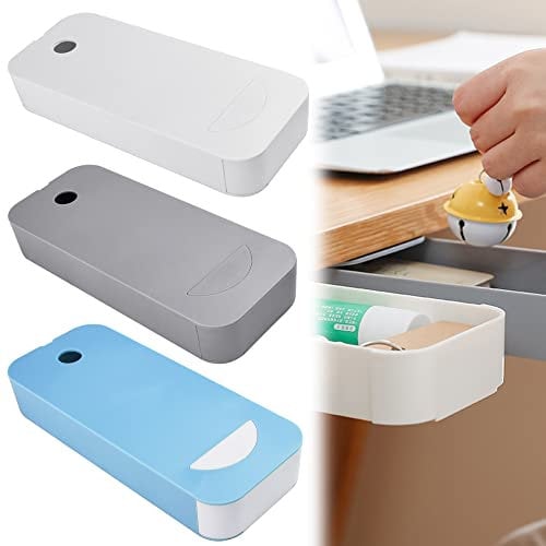 QUCUMER 3 Farben Schublade Unter Schreibtisch Selbstklebende Schubladen Organizer Schubladenbox Versteckte Unterbau Schublade Schreibtisch Weiß Stiftebox Schreibtischorganizer für Büro Tisch Zuhause