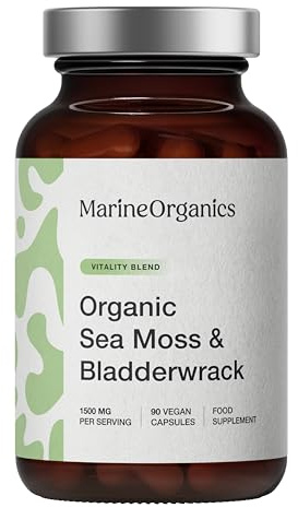 MarineOrganics Organic Sea Moss Capsules - 90 Irish Sea Moss and Bladderwrack Capsules - Iodine Tablets - UK Wild Harvested Seamoss - High Potency