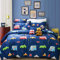 Michorinee Boys Double Duvet Cover Set Blue Cars Transport Print Kids Bedding Set with Pillowcases Microfiber Children Quilt Cover 200x200 cm Zipper Closure