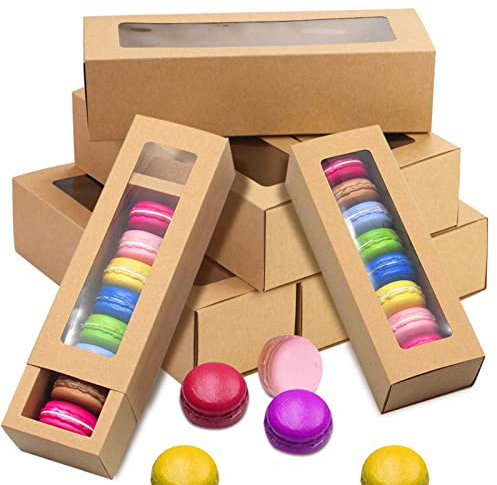 Tianlong Macaron Boxes,9 Pieces Biscuit Box with Window, for Macarons, Desserts, Mini Donuts, Mini Cupcakes, Biscuits and Muffins(8 * 2.7 * 2 inch)
