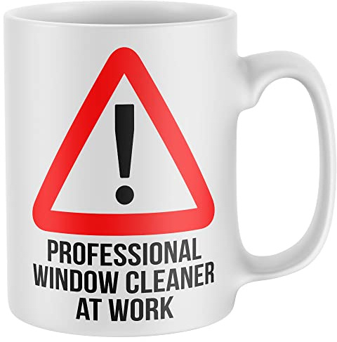 Purple Print House Professional Window Cleaner At Work Coffee Mug, Office Supply, Funny Gifts for Work Colleague, Tea and Coffee Drinking Cup, One Size, White
