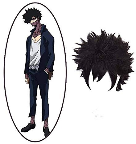 ydound Anime Coser Perücke Anime Cosplay Perücken, My Hero Academia Dabi Cosplay Perücken mit kostenloser Perückenkappe (Farbe: Schwarz) (Farbe: Schwarz)