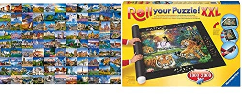 Ravensburger Puzzle 17080-99 Beautiful Places in Europe - 3000 Teile Puzzle & Ravensburger Roll Your Puzzle XXL - Puzzlematte für Puzzles mit bis zu 3000 Teilen, Puzzleunterlage zum Rollen