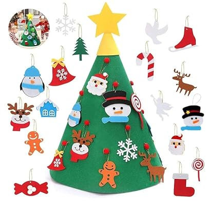 FOUTP Ensemble Sapin de Noël en Feutre,DIY Feutre Arbre de Noël,Feutrine A Decorer Montessori,18 Pcs Ornements Détachables Cadeaux pour Enfants Décoration Murale Décoration Vitrine à Noël