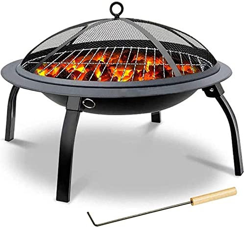 Garten-Feuerstelle, Grillschale, Grill, Grillgestell, Feuerstellen, Garten-Feuerstellen im Freien, faltbare Feuerschale aus Stahl mit Grill und Abdeckung und Schürhaken, Camping-Feuerstelle, Gril