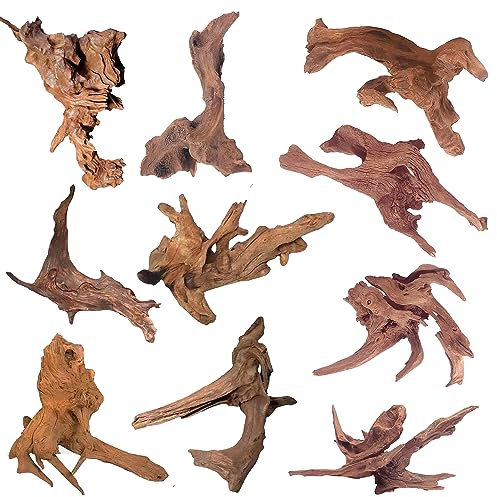 WDEFUN Natural Driftwood for Aquarium Decor, 10-Piece 2''-5'' Small Driftwood for Decorations on Fish Tank, Reptiles Bearded Dragon Accessories or Air Plants