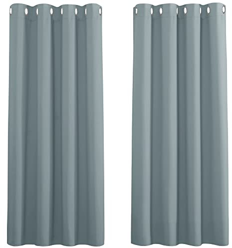 PONY DANCE Eyelet Greyish Blue Curtains - 2 Panels Bedroom Window Curtain Light Filter Vintage Home Decor Solid Draperies Sun Blocking, Energy Saving, Wide 46 Inch by Drop 72 Inch