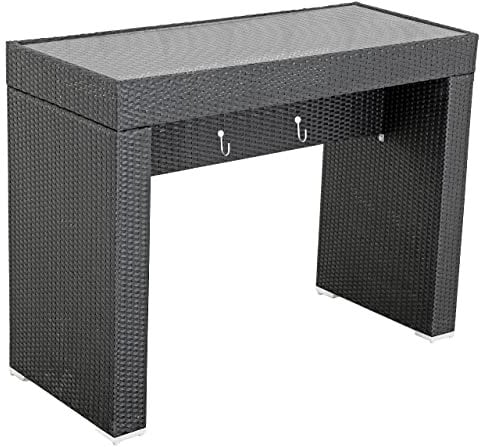 METRO Professional Barbados Stehtisch rechteckig, Aluminium/Rattan, 140 x 60 x 110 cm, schwarz