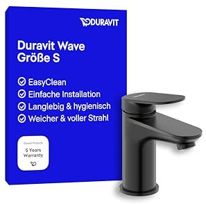 Duravit Wave Waschtischarmatur, Größe S (Auslauf Höhe 77 mm), Wasserhahn Bad, Armatur Waschbecken, Schwarz Matt