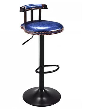 ANIFM Runder Vintage-Barhocker aus Leder, höhenverstellbarer, drehbarer Thekenstuhl, amerikanischer Vintage-Country-Polsterstuhl, Kücheninsel, Café, Bistro, Frühstücksrestaurantstuhl (Farbe: Blau)