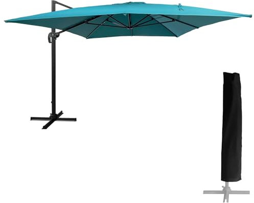 Happy Garden Sombrilla excéntrica MOLOKAI rectangular 3x4m azul con manivela. Sombrilla excéntrica inclinable, plegable y giratoria con funda protectora.