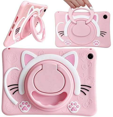 ESSTORE Coque compatible avec Samsung Galaxy Tab A9 Plus 11 2023, étui robuste pour enfants avec poignée rotative à 360°, béquille, résistant aux chocs, adapté aux enfants, rose