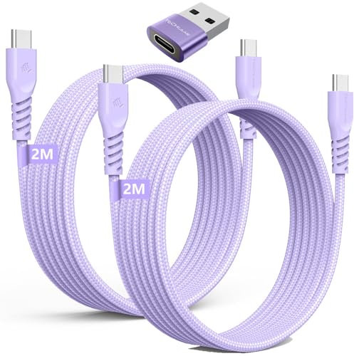 TECHGEAR USB C to USB C Charger Cable 60W (2M+2M+Adapter) Braided Long Fast Charging Type C to C Data Lead for iPhone 17 16 15 Pro Max, iPad Air/Pro/A16/10th, Samsung S26 S25 S24 A26 A16, Pixel Switch