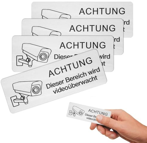4 Stück Schild Videoüberwachung,Videoüberwacht Privatgrund Schild,Selbstklebend Aluminium Schild Warnschild,Schild Kameraüberwachung Achtung Aluminium Aufkleber,für Haus- und Restaurant-Eingänge