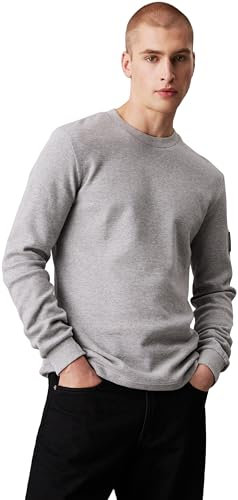 Calvin Klein Men’s Basic Badge Waffle Long Sleeve Top, Grey (Gray Heather), 3XL