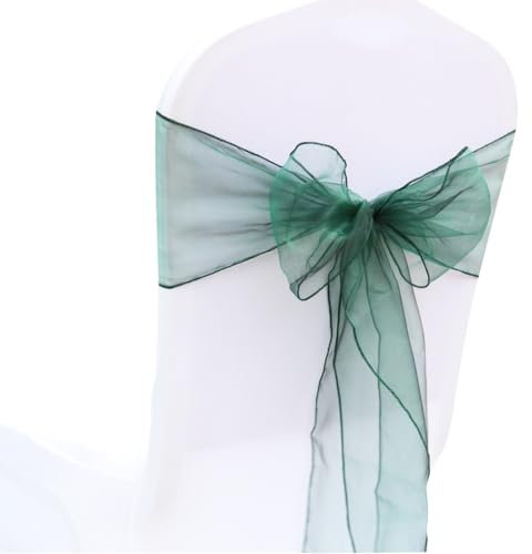 Rockreyoa Organza Stuhlschleifen Stuhlschärpen Stuhlbezugschleifen Band Schleifen Stuhlhussen Stuhl Bogen für Hochzeit Bankett Ceremonie Geburtstagsfeier Veranstaltungen Deko Dunkelgrün 50 Stück