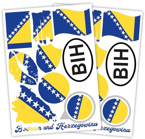 Finest Folia 2er Set DIN A4 Länderaufkleber Fahne Aufkleber Länderfahne Flagge für Auto Motorrad Sticker Länderflagge selbstklebend wetterfest R217 (08 Bosnien & Herzegowina)