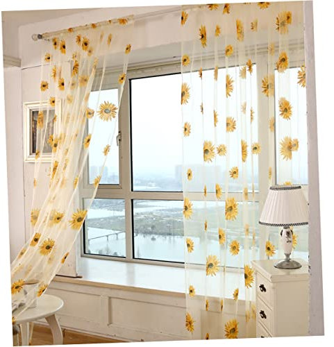 ABOOFAN Sonnenblume Leinenvorhänge Gardinen durchsichtige Vorhänge transparente Vorhänge kinderzimmer gardinen vorhänge fürs kinderzimmer Durchscheinend Fensterabschirmung Vorhang