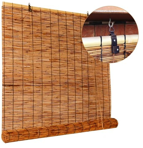 Bambus Rollo Wetterfest Outdoor Jalousine 160cm Breit 120cm Breit 80cm Breit Bambusrollos Bambus Raffrollo für Fenster Sichtschutz Braun für Balkon Außen/Innen ( Color : Breit 140cm , Size : Hoch 160c