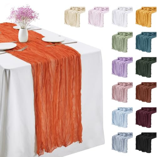 LEREATI 3 Stück Käsetuch Tischläufer Helles Orange 90 x 180cm Chiffon Tischläufer Musselin Tischdecke Modern Abwaschbar Boho Tischläufer für Geburtstag, Hochzeit, Frühling, Küche Tischdeko