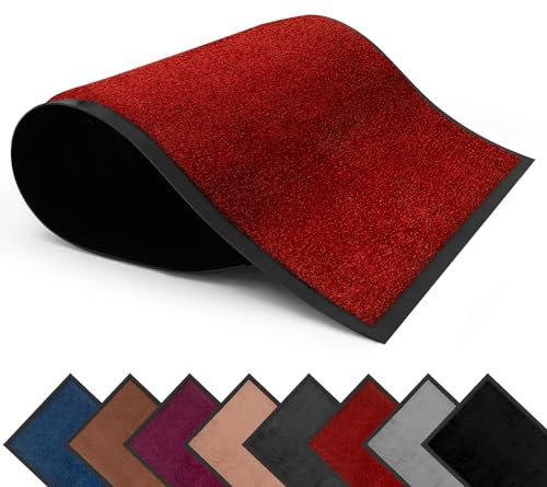 FB FunkyBuys Washable Dirt Trapper Door Mats Indoor & Outdoor, Heavy Duty Non Slip Doormats, Stylish Rubber Backed Floor Mat, Super Absorbent Front Door Mat, Entrance Rug for Kitchen(Red, 40 X 60 cm)