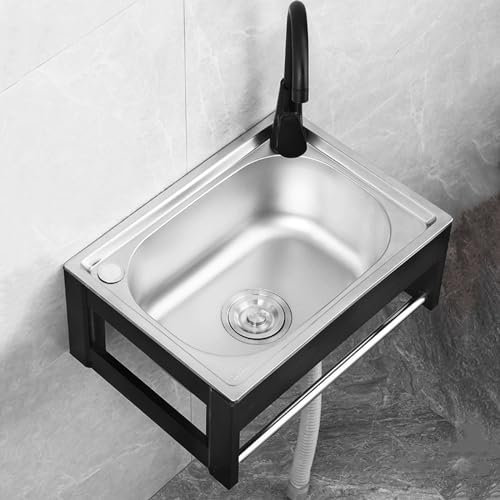 Fregadero de Un Seno de Acero Inoxidable, Fregadero de Cocina Con Soporte, Pequeño Fregadero Utilitario, Fregadero Montado en Pared, Fregadero Comercial, Para Lavandería, Garaje, Interior, Exterior