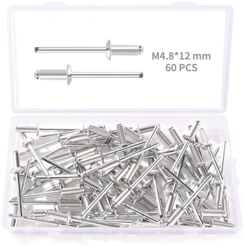 YIXISI 60 Stücke M4.8x12 mm Aluminium Blindnieten, Große Flansch Blindnieten, Dome Blind Nieten, für Metall Holz Aufbewahrungsbox Möbel Kunststoff