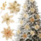 Floweroyal Künstliche Weihnachtssterne mit Clips und Beerenstielen, Glitzer-Ornamente für Weihnachtsbaum, Kranz, Kamin, Treppe, Dekoration, 30 Stück (Gold, 3 Stile)