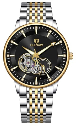 GLENAW Uhren für Herren, Tourbillon, Skelett, leuchtend, luxuriös, mechanisch, selbstaufziehend, wasserdicht, für Herren
