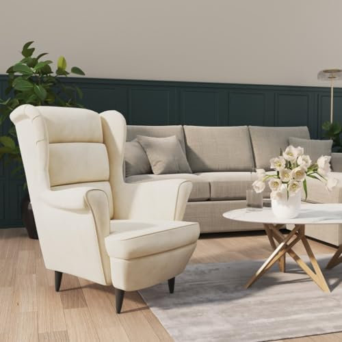 Willood Ohrensessel Sessel Fernsehsessel Relaxsessel Polstersessel für Wohnzimmer CremeWeiß Samt