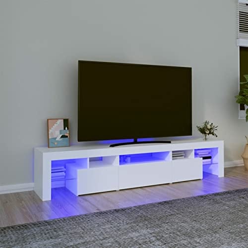 IKAYAA TV Schrank mit led TV Schrank 200cm lang TV lowboard TV Board Holz Fernseher Tisch modern TV Tisch TV Board Fernsehschrank für das Wohnzimmer -Weiß-200 x 36.5 x 40 cm