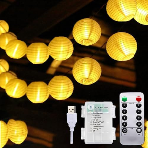 Luces de hadas al aire libre, 6M 30 LED linternas luces de hadas al aire libre con la batería / USB, 8 modos linternas al aire libre resistente a la intemperie para el jardín balcón terraza boda