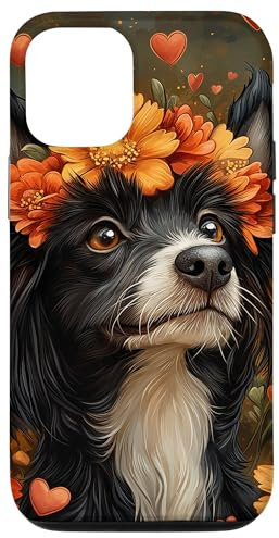 Hülle für iPhone 13 Chinesischer Schopfhund Blumen mit Herzen rund um Boho Grafik
